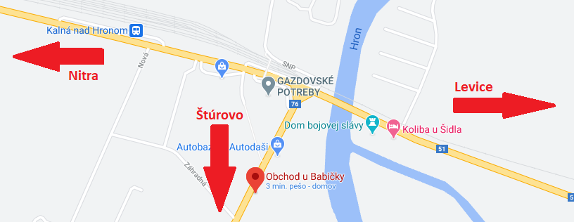 Mapa Obchod U Babičky Kalná nad Hronom
